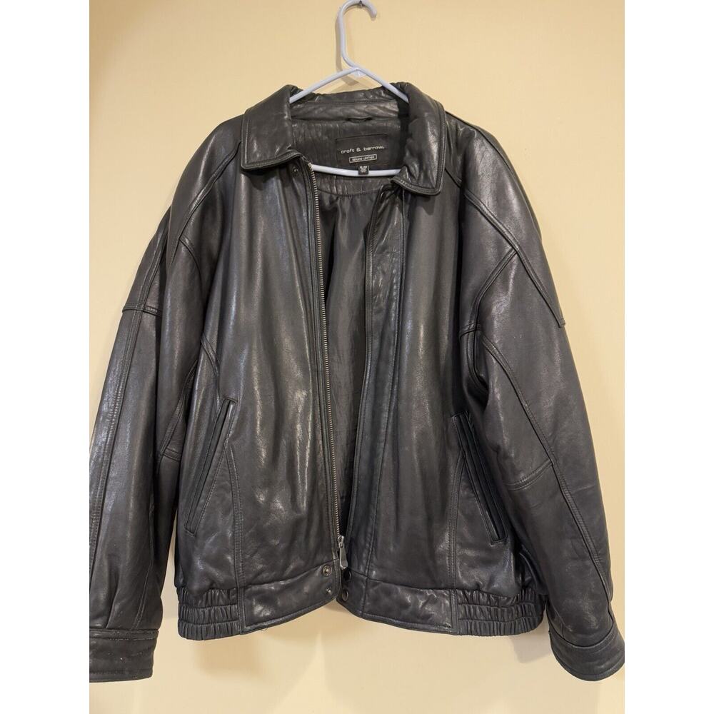 Croft Barrow Jacket Mens Extra Large Tall Black Leather Bomber Full Zip